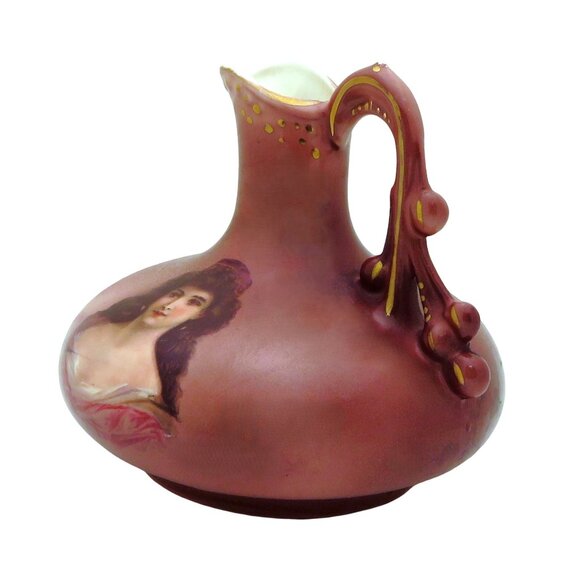 Antique Victorian 1890s Austria Enamel Portrait of Woman Mini Pitcher Vase - Picture 5 of 7